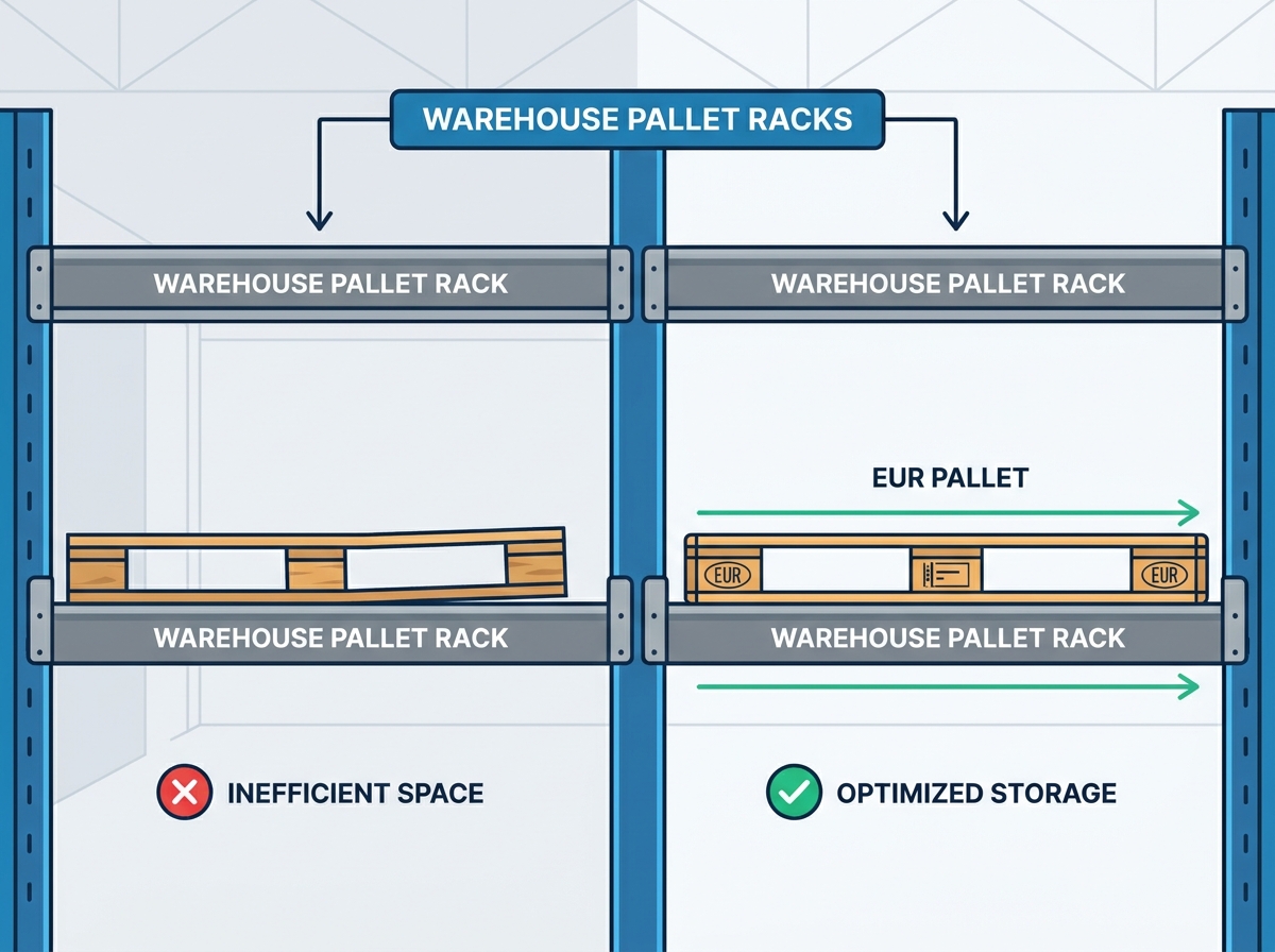 Warehouse pallet racks storing European pallets
